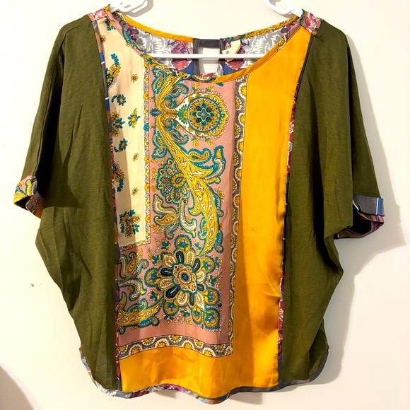 Anthropologie Tops - Anthropologie Green and Orange Asymmetrical Blouse